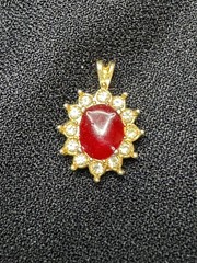 Vintage Faux Ruby Cabochon & Cubic Zirconia Sparkling Pendant