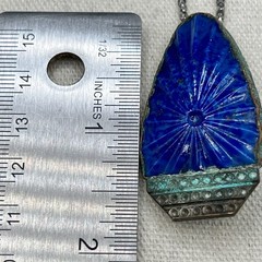 Cobalt Blue Statement Pendant Necklace Set Peacock Brooch Earrings Art Deco Look