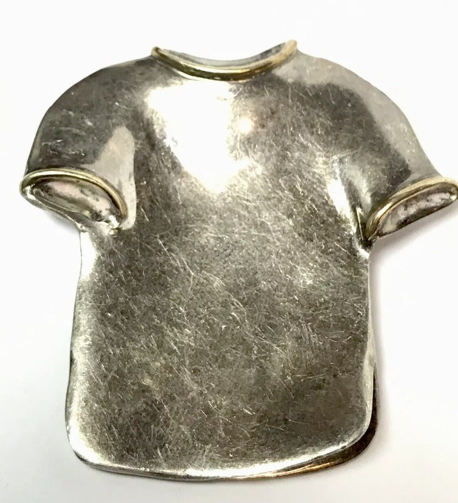 Designer Cyn Signed Sterling Silver & 14k Gold Short Sleeve T Shirt Pendant