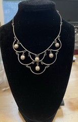 Taxco 925 Sterling Silver Mid Century Tiered & Linked Ball Bead Bib Necklace