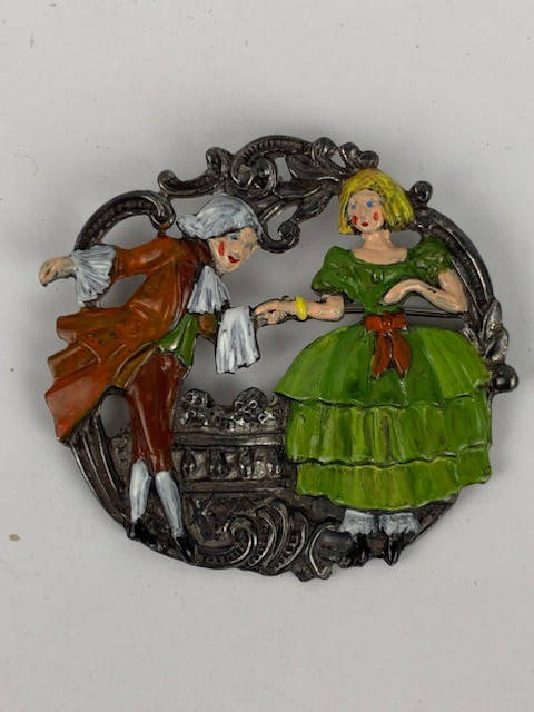 Enameled Brooch Made of Pewter 62 x 67 mm it look European N669