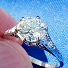 Original EARTH MINED DIAMOND ART Deco Engagement Ring Vintage Platinum Solitaire