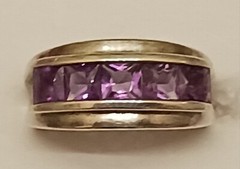 Vintage 925 Sterling Channel Set Amethyst Ring, Sz 5.5-6