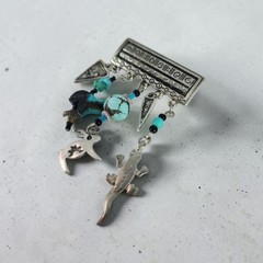 VTG Sunwest Silver Sterling Dangle Fetish Brooch Turquoise Animal Pin Zia Sun