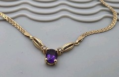 Vintage Amethyst And Diamond 14k Yellow Gold Chain Necklace 16″ 6 Grams