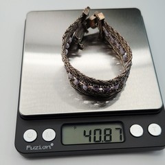 Vintage Multi Strand Bracelet Purple Bead Rhinestone Slide Clasp Antiqued Tone