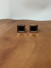 Vintage Cufflinks Square Gold-tone W/ Black Inlay Bullet Back Mens