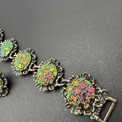 Judy Lee Unsigned Necklace Earrings Set Iridescent Glass 7” J8