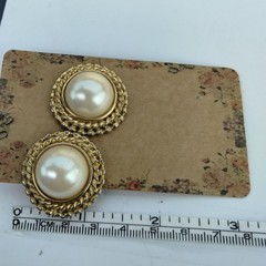Gold Tone Faux Pearl Earrings Vintage Cabochon Pierced Post