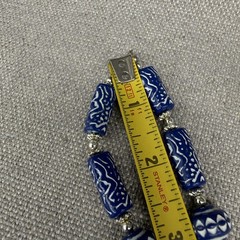 Vintage Necklace Blue White Patterned Beaded 22 Inches