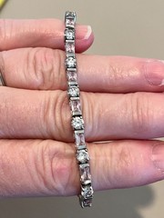 Sterling Silver FAS Tennis Bracelet Pink & White Simulated Gems 7”