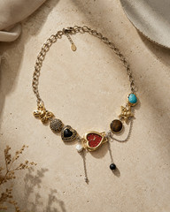 Vintage Gold Red Heart Retro Faux Y2K Watch Choker Necklace