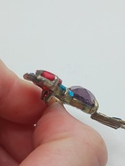 1940s Pot Metal Bird Brooch Rhinestone Figural fruit salad purple glass Vintage