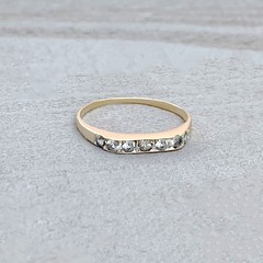 Art Deco 14K Gold White Topaz Pave Set Band Gold Ring, Size 7
