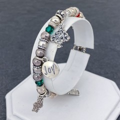 Christmas Holiday Red Green Charm Bracelet | Vintage Sterling Silver 925 | 6.75″