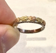 Vintage Sterling Silver Black Hills Gold Leaf Band Ring Size 7