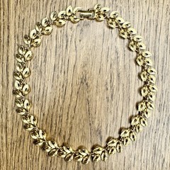 Vintage Napier Chunky Gold Tone Leaf Panel Link Necklace Signed Choker Collar
