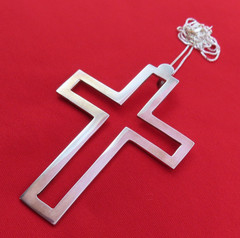 Vintage Sterling Silver Necklace Large Open Cross 2.5 in Pendant Statement 210h