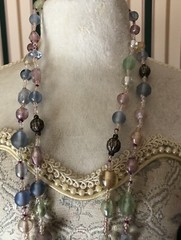Vintage PASTEL PINK, BLUE, GREEN LUCITE FACETED BEAD NECKLACE Frosty 42″ Long