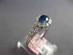 ESTATE .99CT DIAMOND & AAA SAPPHIRE 14KT WHITE GOLD 3D CLASSIC HALO LOVE RING