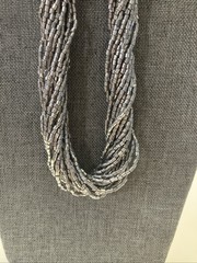 Vintage Silver Multi Strand Seed Bead Necklace Layered Rope Chain Women 18 In