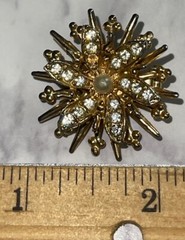 Vintage Gold Tone Rhinestone 2 Sweater Brooch Pins Jewelry JMS-54
