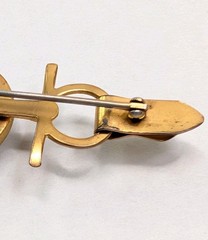 B.A. Ballou Horse Head Bar Pin Brooch Reverse Painted Essex Crystal Type 3-1/8″