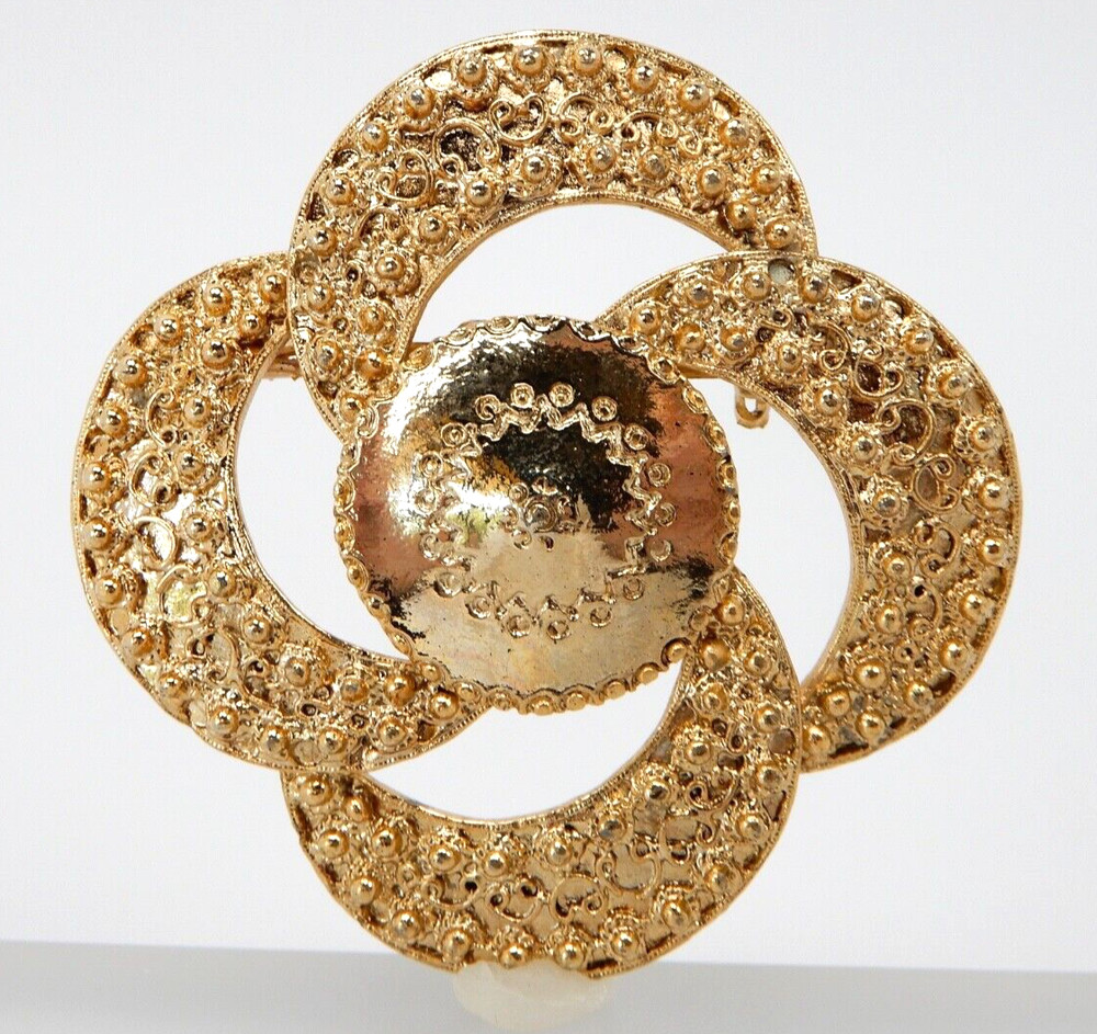 Sacred Geometry Brooch Pin Vintage Designer Signed CM JENT Gold Tone 2.3″