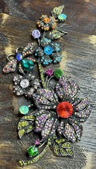 Large Floral and Butterfly Vibrant Multi-Colored Stone Brooch Pin Pendant