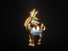 VINTAGE PATRIOTIC LOT (4) DEMOCRATIC DONKEY, REPUBLICAN ELEPHANT,US FLAGS Signed