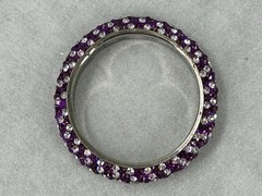Vintage Pearl & Clear Rhinestone Bangle Bracelet Silver Tone Very Small 6.25″