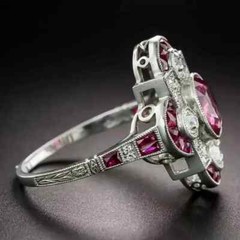 Art Deco Style Lab Created Diamond & Ruby Engagement 14K White Gold Finish Ring