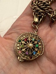 Vintage Flower Basket Charm Bracelet Gold Tone Rhinestones Victorian Revival