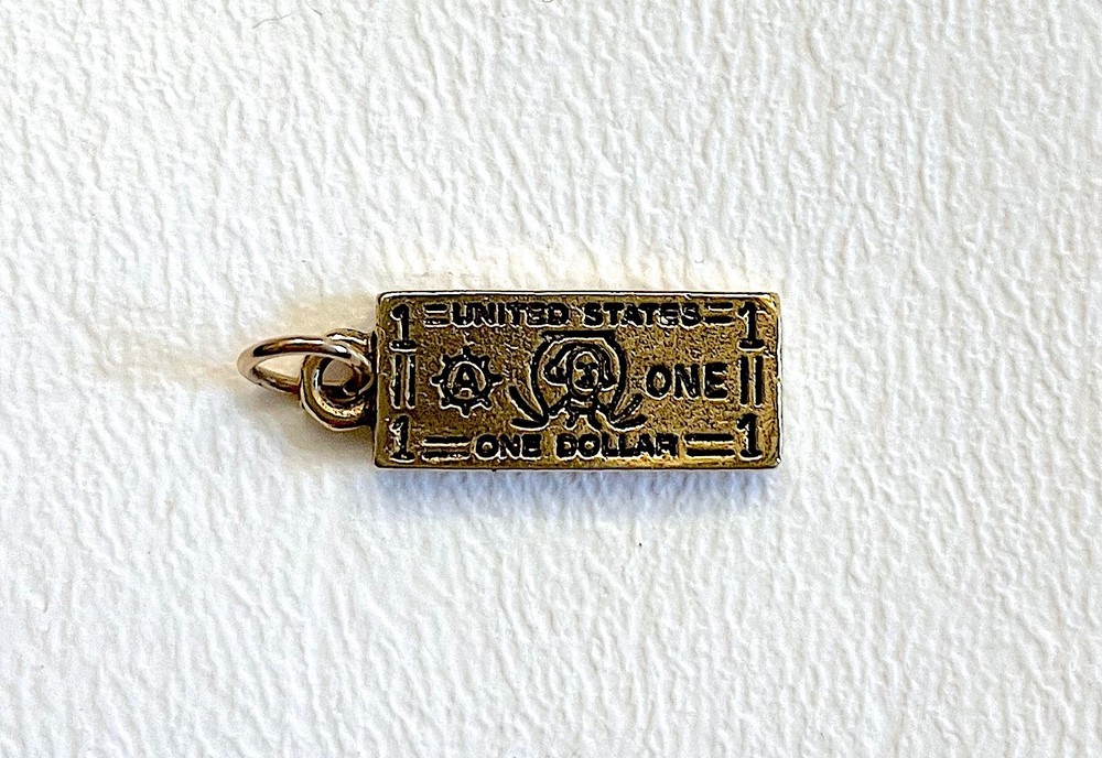 Vintage ONE DOLLAR Gold Tone Pewter Charm NEW Rare OOP