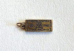 Vintage ONE DOLLAR Gold Tone Pewter Charm NEW Rare OOP