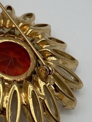 Vintage JULIANA D&E Sunflower Large Pin Brooch Champagne/Orange Rhinestone Stem