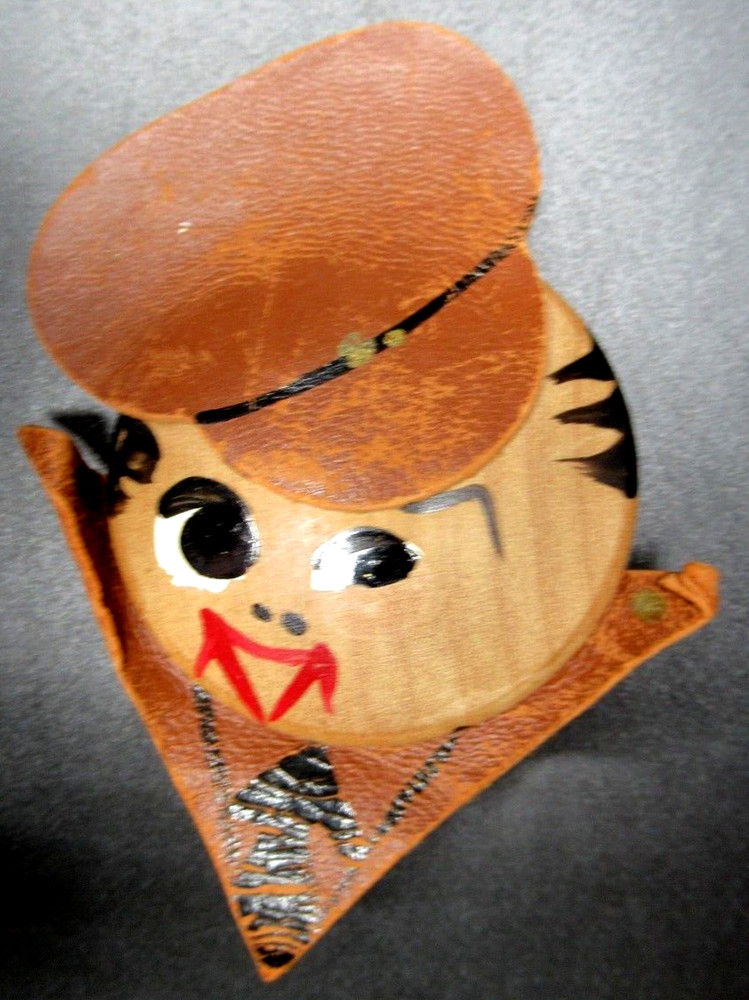 Darling Whimsical WWII Wood & Leather Soldier Vintage Pin Brooch