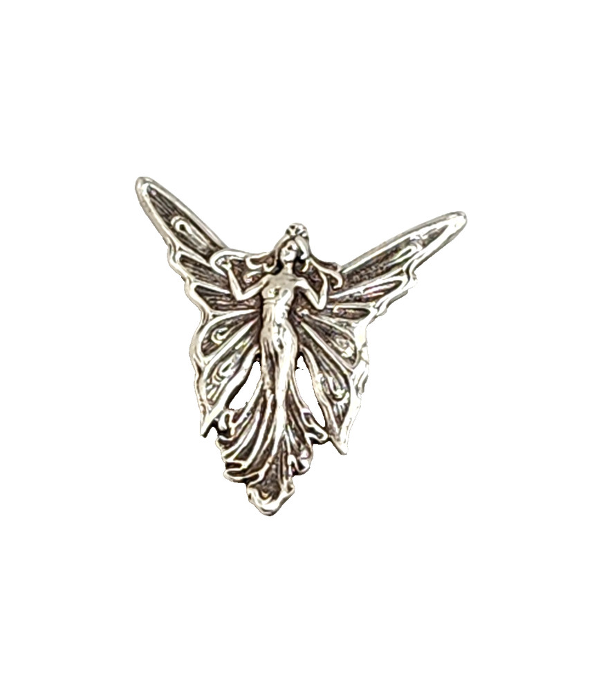 Sterling Silver Art Nouveau Inspired Winged Fairy Pendant/Pin, 1 1/8″ x 1 1/8″