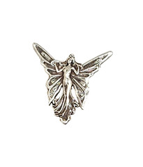 Sterling Silver Art Nouveau Inspired Winged Fairy Pendant/Pin, 1 1/8″ x 1 1/8″