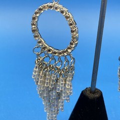 EARRINGS pierced 1970s 1980s Rhinestones beads long flapper fringe Statement