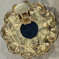 Paolo Gucci Clip on Earrings Black Button Cabochon Gold Tone Vintage 80s