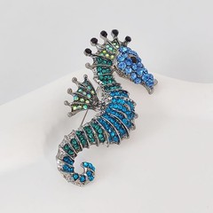 Vintage Blue Rhinestone Seahorse Brooch Pin Sea Animal Brooch Pin Accessories