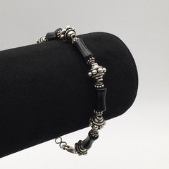 Silver Schark Handmade Sterling Silver & Black Onyx Beaded Bracelet 8” 20g #57