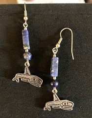 Lapis Lazuli NW Coast ORCA Killer Whale Dangle Earrings w/French Wire 2″