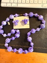 Vintage Purple chunky necklace set earrings Japan NOS excellent 1950s Retro