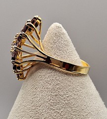 Vtg 18K Yellow Gold Electroplated Genuine Garnet & Cubic Zirconia Cocktail Ring