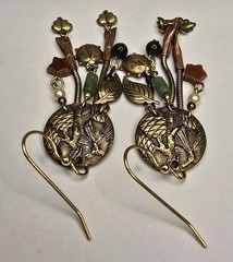 Silver Forest Brass Tone Lady Bug Star Dangle Leaf Hook Earrings