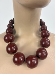 Rare Antique Cherry Red Bakelite Beads Round Graduating Necklace Jewelry 183g