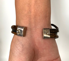 Unique Vintage OSCAR’S STERLING 950 Amethyst Lapis Lazuli Leather Cuff Bracelet