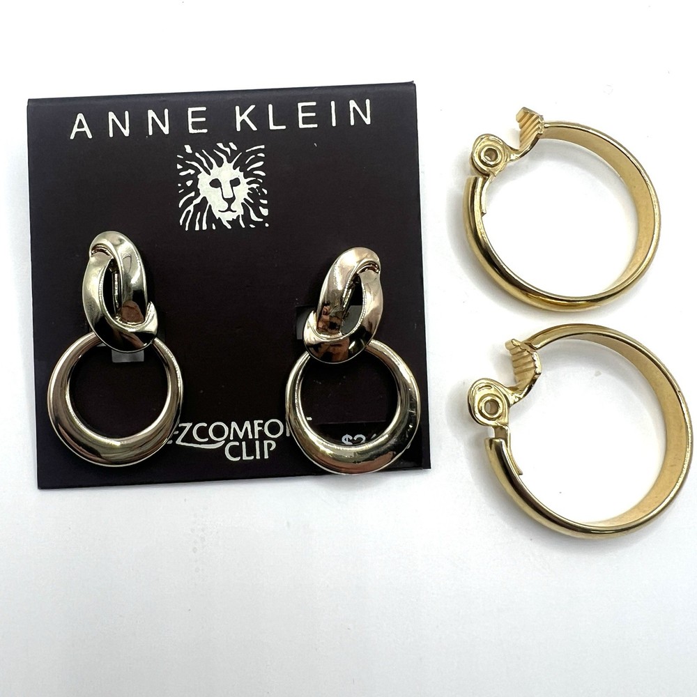 Y2K Monet & Ann Klein Gold Tone Clip On Earrings Lot Of 2